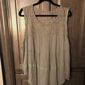Plus Size Soft Pastel Green Sleeveless Top